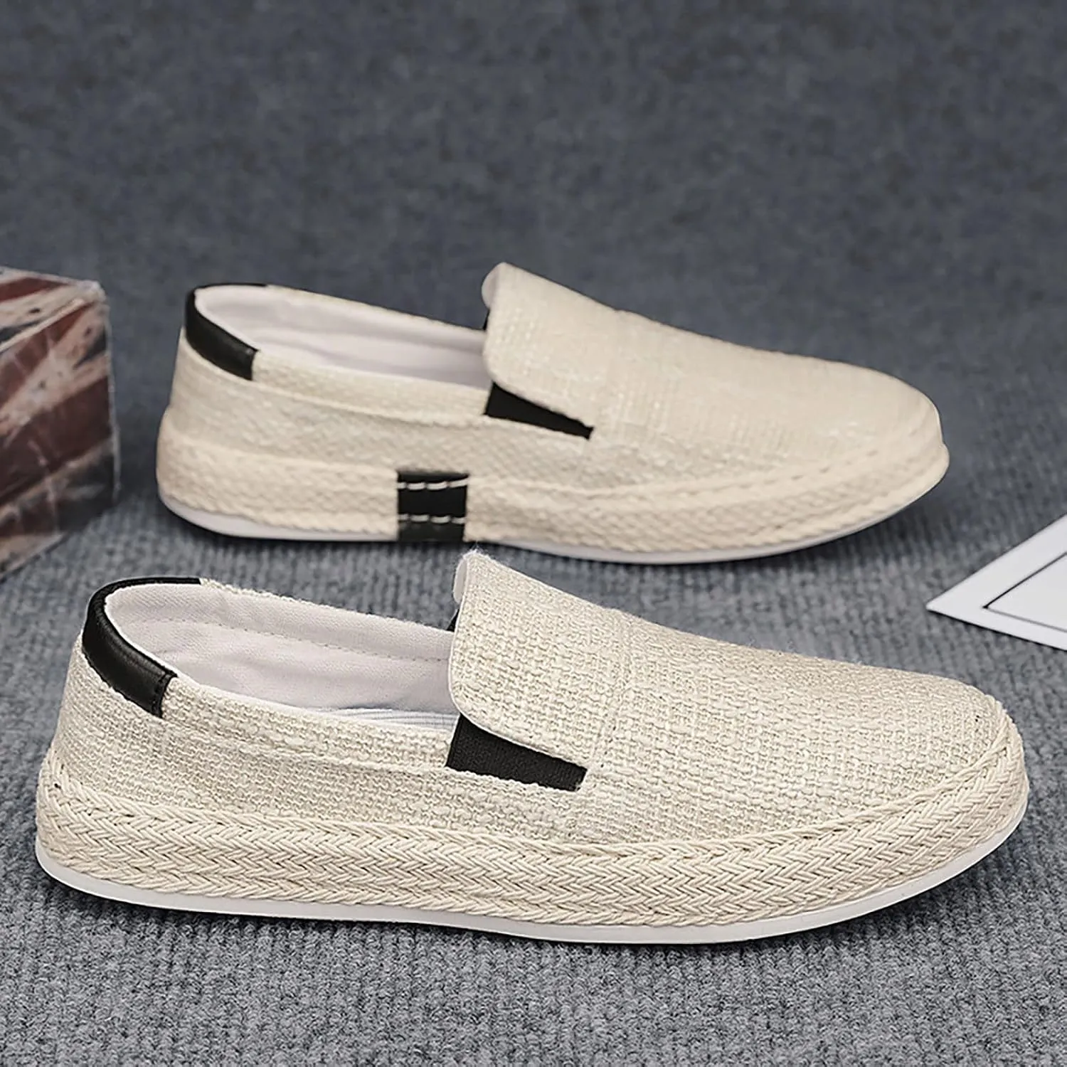 2025 Summer Men's Lazy Linen Casual Shoes Korean Students with A Straw Woven Board Shoes Men Dress Leather Sneaker