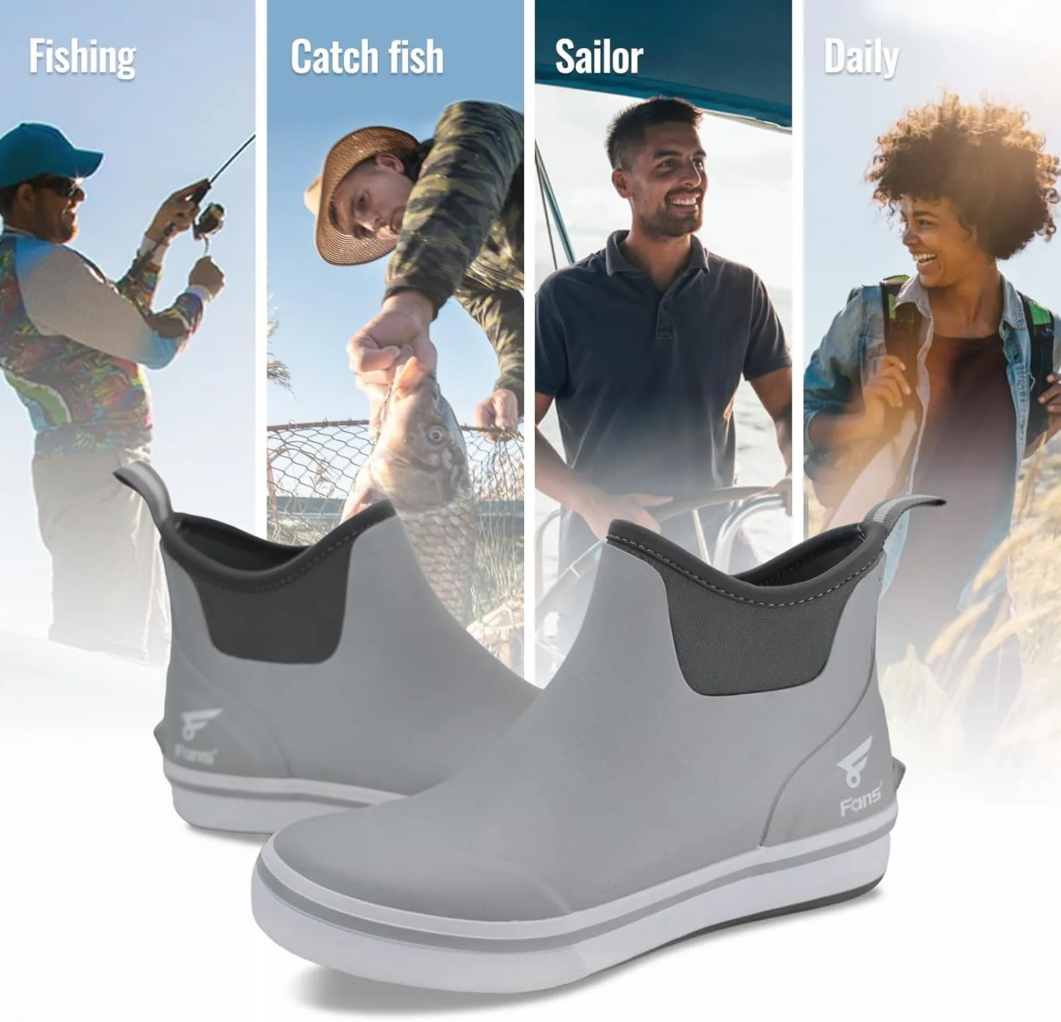 8 Fans Mens Deck Boots, Waterproof Rubber Rain Boots, Anti-slip Fishing Booties, Short Ankle Shoes for Boating, Outdoor, Size 7-14