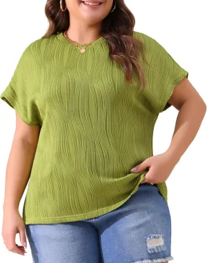 Agnes Orinda Plus Size Women's Short Sleeve Textured Tops Crewneck Solid Loose Casual Basic t Shirts Blouses Tee