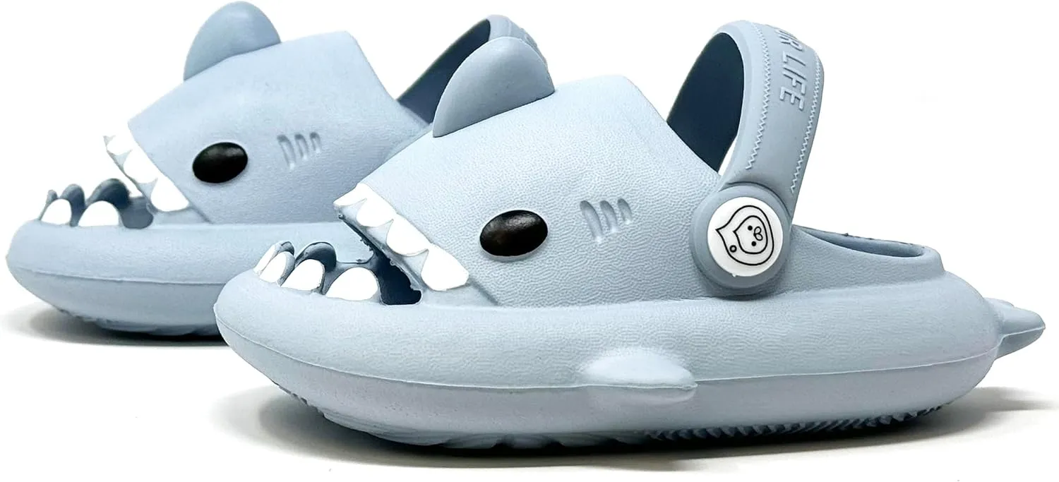 allgala Shark Slides Slippers with Backtrap Non-Slip Novelty Open Toe Sandals for Boys Girl Indoor & Outdoor Comfy Cushioned Thick Sole Cute Cartoon Shower Cloud Slippers Beach Pool Shoes