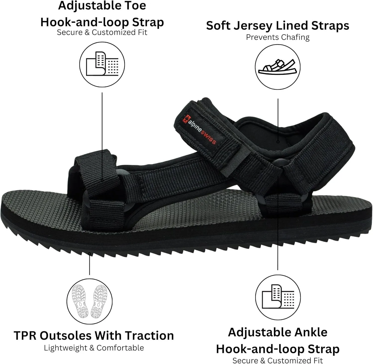 Alpine Swiss Reid Mens Sport Sandals Athletic Outdoor Walking Shoes