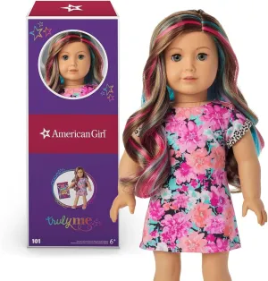 American Girl Truly Me 18-inch Doll #101 with Gray Eyes, Caramel Hair w/Highlights, Lt-to-Med Skin, Dress, For Ages 6 