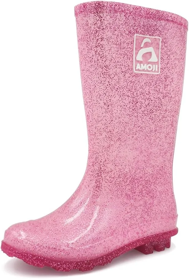 Amoji Gril Glitter Easy On Rain Boots Rubber Waterproof Boots (Little Kid/Big Kid)
