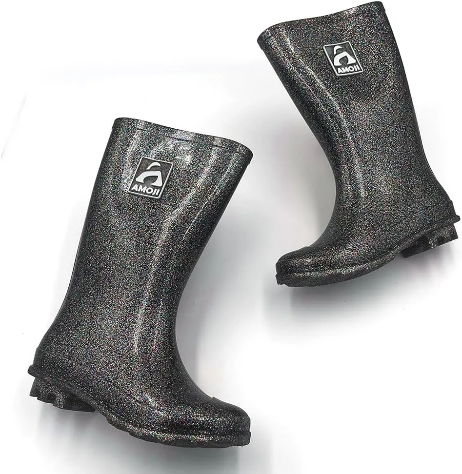 Amoji Gril Glitter Easy On Rain Boots Rubber Waterproof Boots (Little Kid/Big Kid)