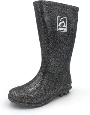 Amoji Gril Glitter Easy On Rain Boots Rubber Waterproof Boots (Little Kid/Big Kid)
