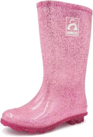 Amoji Gril Glitter Easy On Rain Boots Rubber Waterproof Boots (Little Kid/Big Kid)