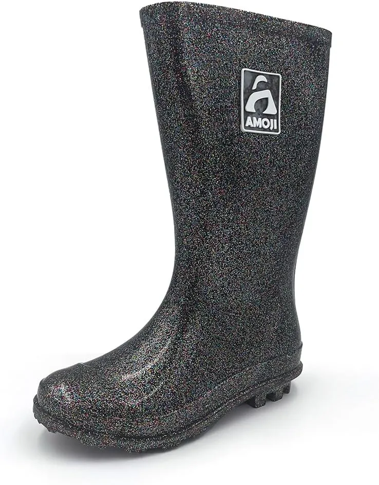 Amoji Gril Glitter Easy On Rain Boots Rubber Waterproof Boots (Little Kid/Big Kid)