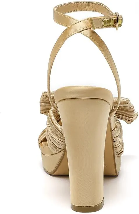 Amoji Women's Chunky Platform Heels 4'' Bowknot Heeled Sandal Wedding With Ankle Strap 302F4