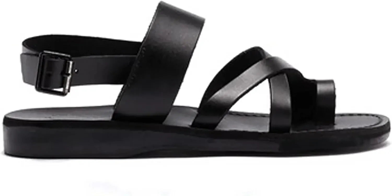 Amos - Leather Ankle Strap Flat Sandal - Mens Sandals