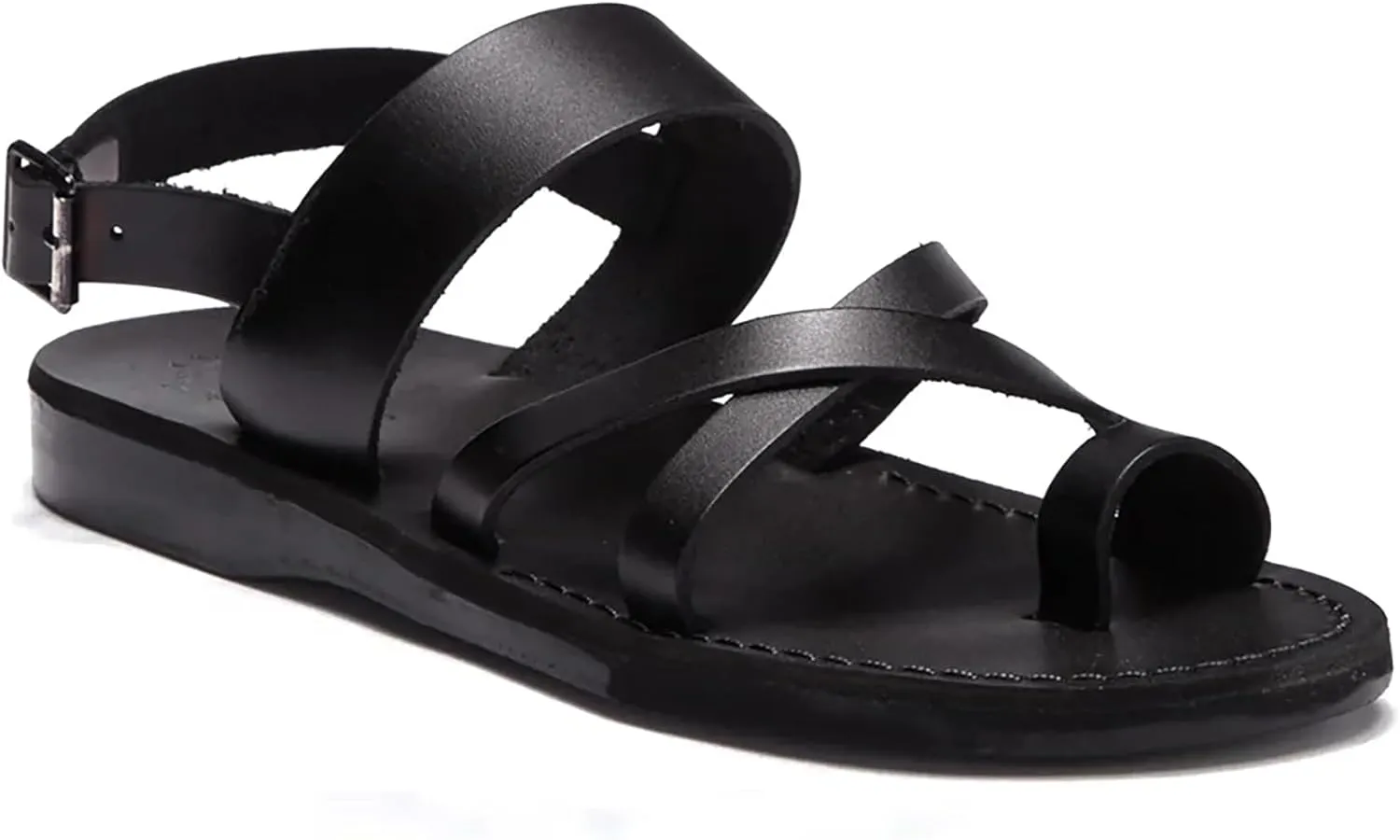 Amos - Leather Ankle Strap Flat Sandal - Mens Sandals
