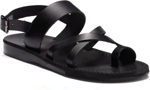 Amos - Leather Ankle Strap Flat Sandal - Mens Sandals