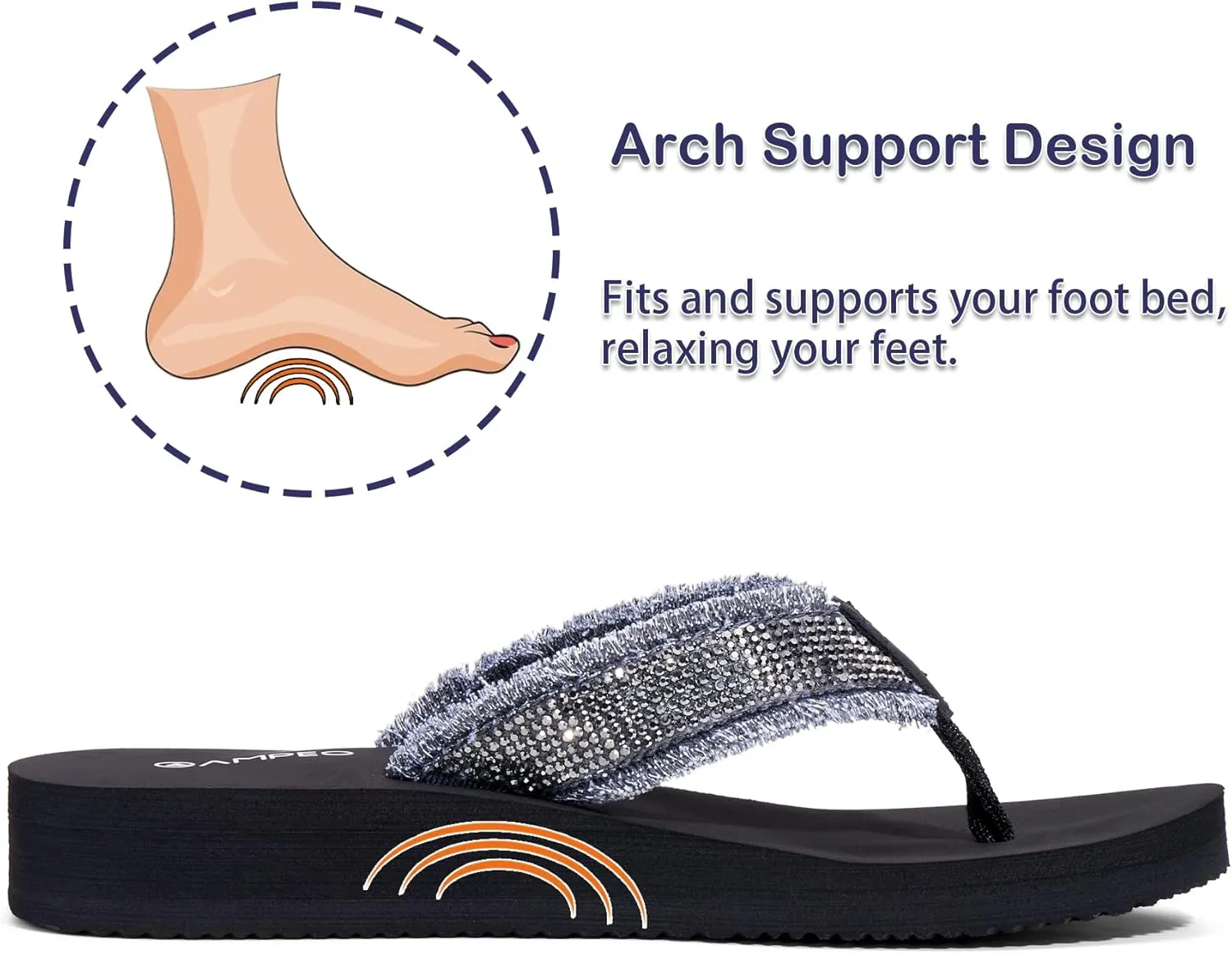 Ampeo Women's Arch Support Flip Flops Comfortable Casual Summer Beach Thong Sandals
