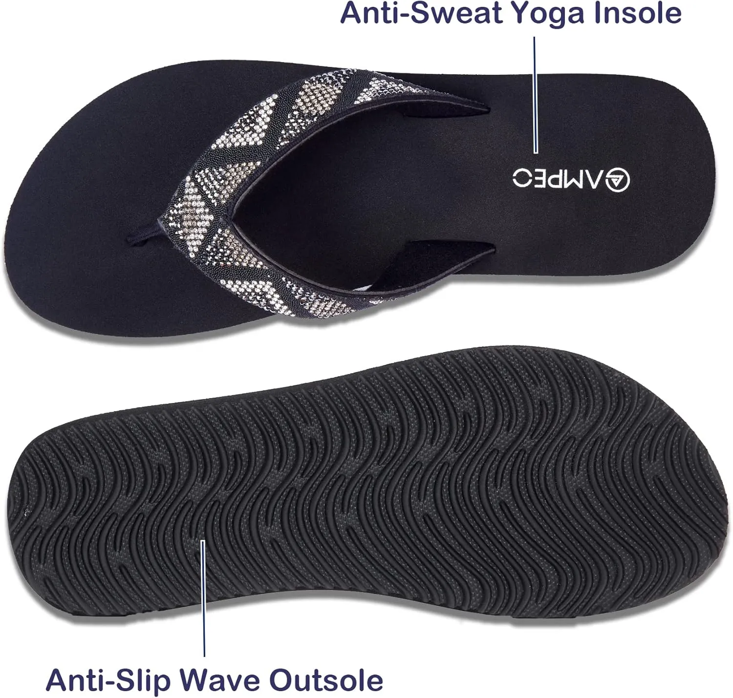 Ampeo Women's Arch Support Flip Flops Comfortable Casual Summer Beach Thong Sandals