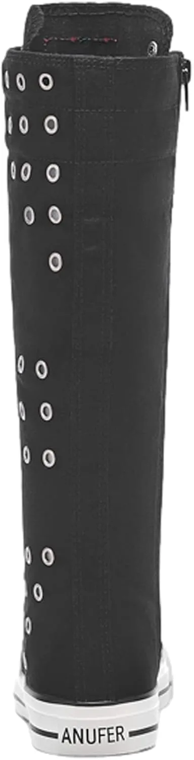 ANUFER Women Fashion Canvas Dance Boots Knee High Bicycling Boots Girls Fancy School Shoes