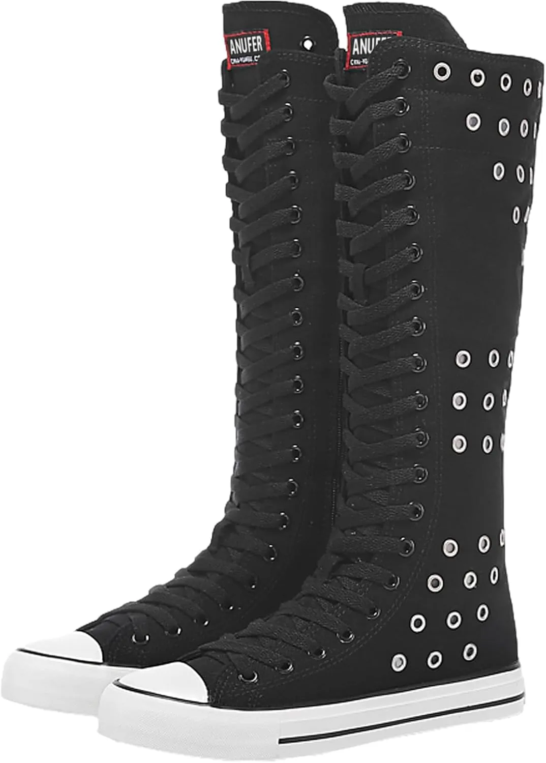 ANUFER Women Fashion Canvas Dance Boots Knee High Bicycling Boots Girls Fancy School Shoes