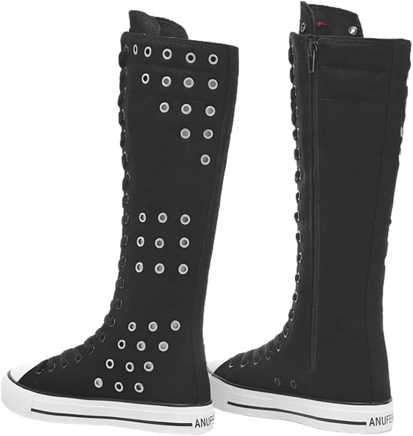 ANUFER Women Fashion Canvas Dance Boots Knee High Bicycling Boots Girls Fancy School Shoes