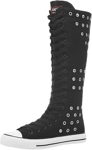 ANUFER Women Fashion Canvas Dance Boots Knee High Bicycling Boots Girls Fancy School Shoes