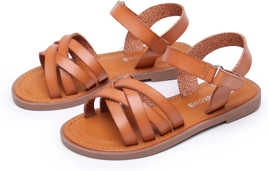 Apakowa Girls Sandals Open Toe Princess Flat Sandals Strappy Summer Shoes (Toddler/Little Kid/Big Kid)