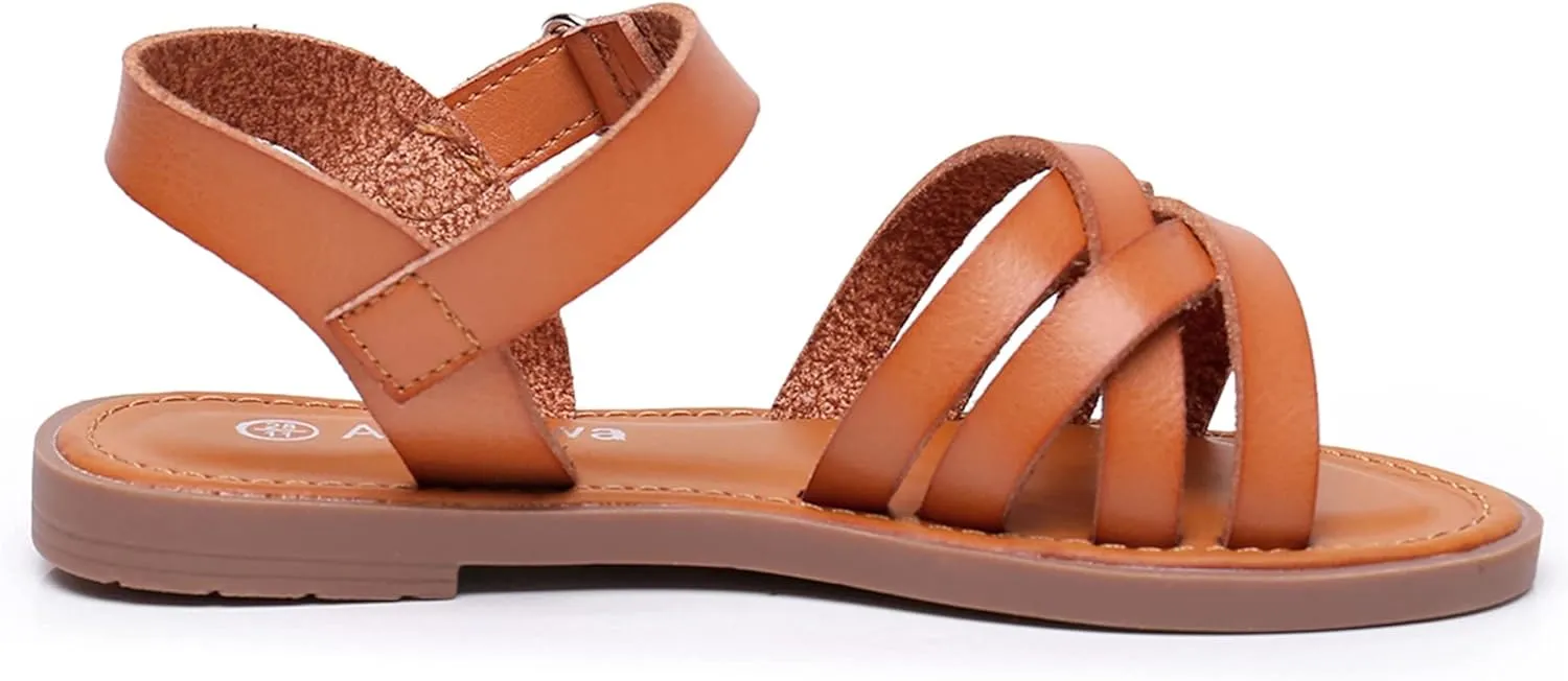 Apakowa Girls Sandals Open Toe Princess Flat Sandals Strappy Summer Shoes (Toddler/Little Kid/Big Kid)
