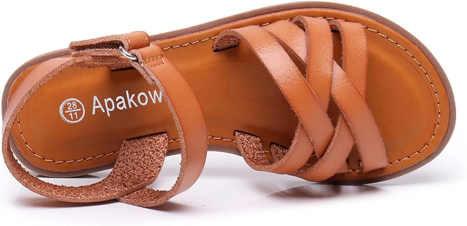 Apakowa Girls Sandals Open Toe Princess Flat Sandals Strappy Summer Shoes (Toddler/Little Kid/Big Kid)