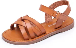 Apakowa Girls Sandals Open Toe Princess Flat Sandals Strappy Summer Shoes (Toddler/Little Kid/Big Kid)