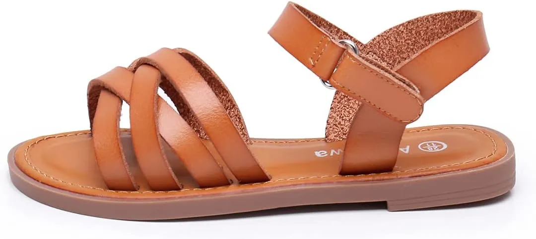 Apakowa Girls Sandals Open Toe Princess Flat Sandals Strappy Summer Shoes (Toddler/Little Kid/Big Kid)