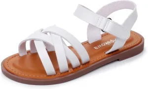 Apakowa Girls Sandals Open Toe Princess Flat Sandals Strappy Summer Shoes (Toddler/Little Kid/Big Kid)