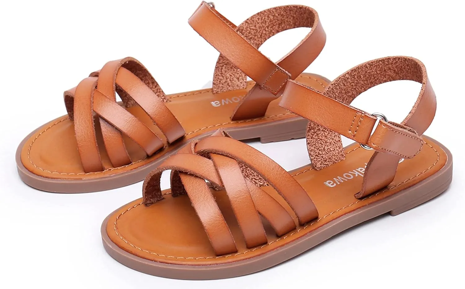 Apakowa Girls Sandals Open Toe Princess Flat Sandals Strappy Summer Shoes (Toddler/Little Kid/Big Kid)