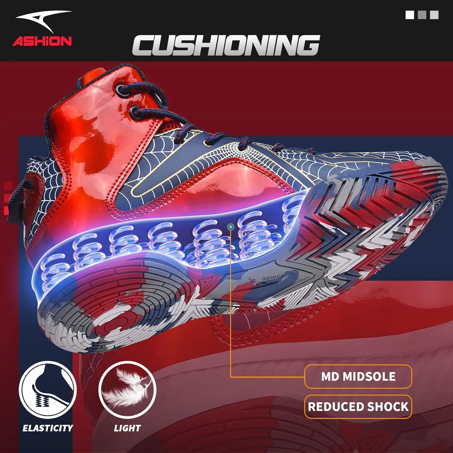 ASHION Unisex Kids Basketball Shoes Air Boys Girls High Top Sneakers Breathable Outdoor Cushioning Athletic Shoes