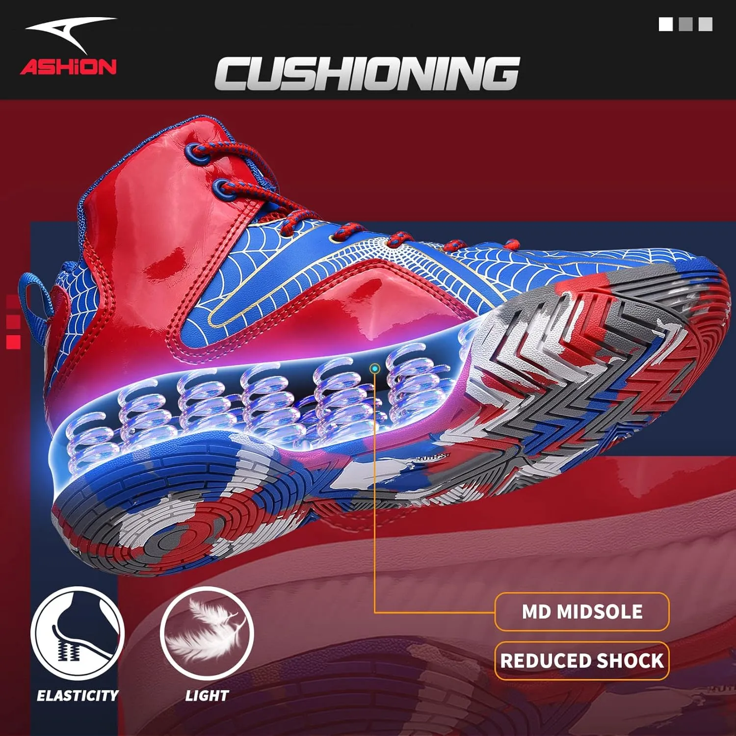 ASHION Unisex Kids Basketball Shoes Air Boys Girls High Top Sneakers Breathable Outdoor Cushioning Athletic Shoes