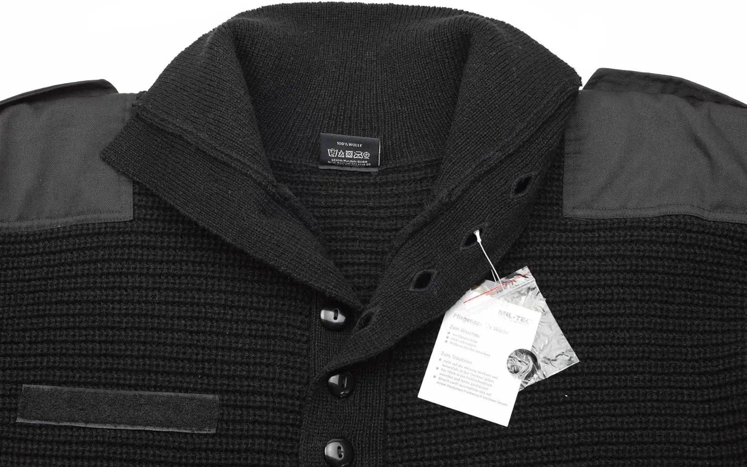 Austrian Army Alpine Sweater Mil-Tec Men’s Pullover Knit, Breathable V-Neck Wool Sweater, Black