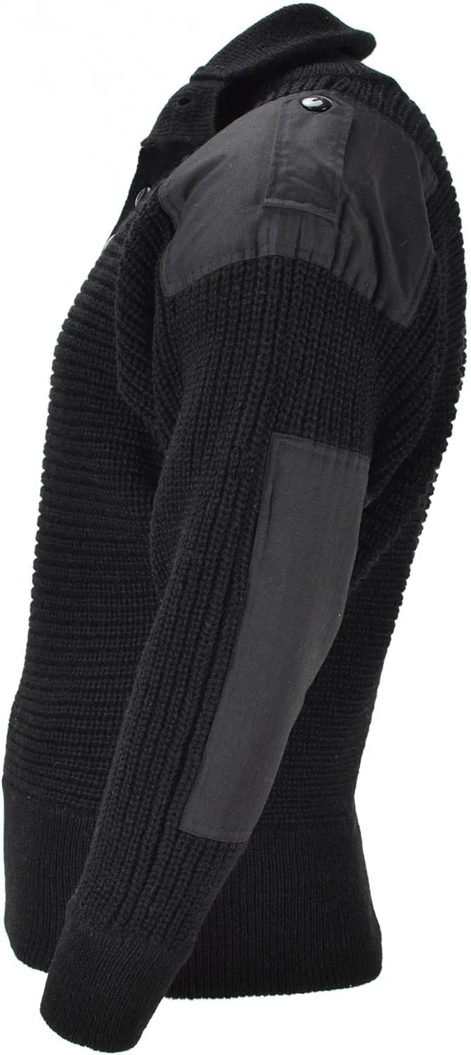 Austrian Army Alpine Sweater Mil-Tec Men’s Pullover Knit, Breathable V-Neck Wool Sweater, Black