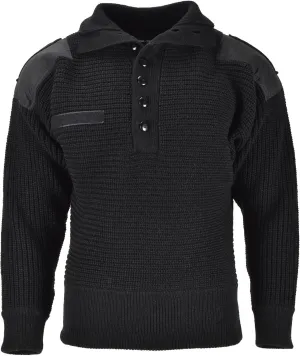 Austrian Army Alpine Sweater Mil-Tec Men’s Pullover Knit, Breathable V-Neck Wool Sweater, Black