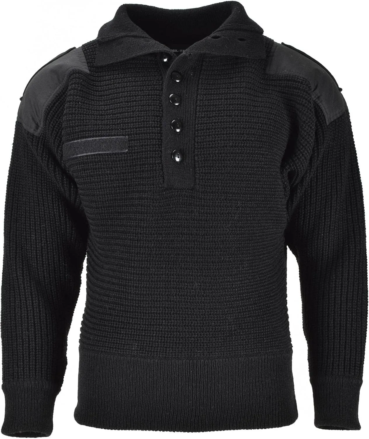 Austrian Army Alpine Sweater Mil-Tec Men’s Pullover Knit, Breathable V-Neck Wool Sweater, Black