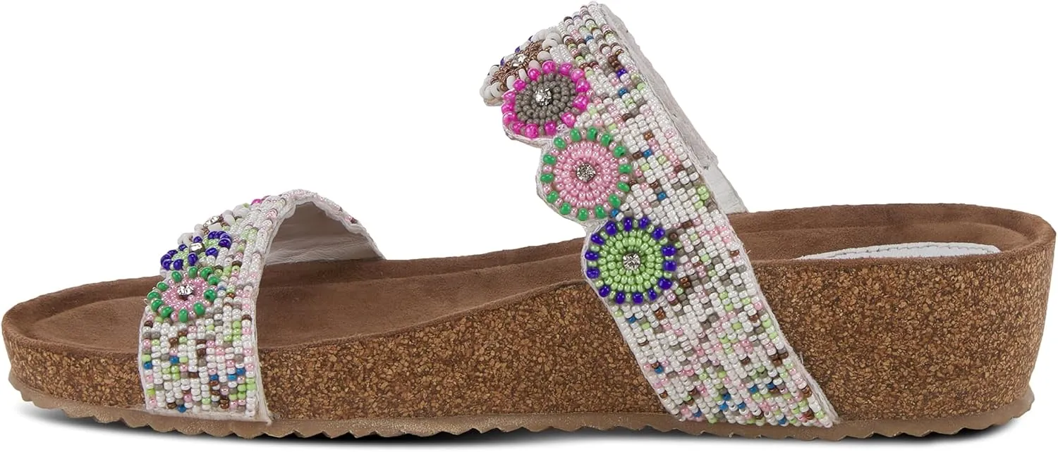 Azura Bahama Slide Sandals | Women's Footwear with Beads, Crystals & Cork Wedge