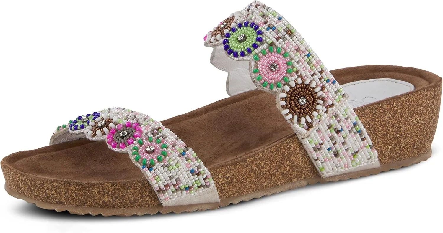 Azura Bahama Slide Sandals | Women's Footwear with Beads, Crystals & Cork Wedge