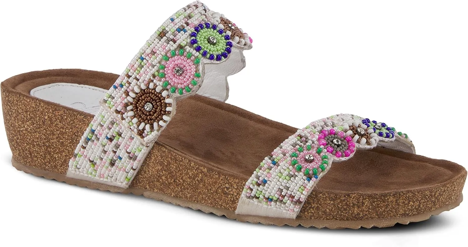 Azura Bahama Slide Sandals | Women's Footwear with Beads, Crystals & Cork Wedge