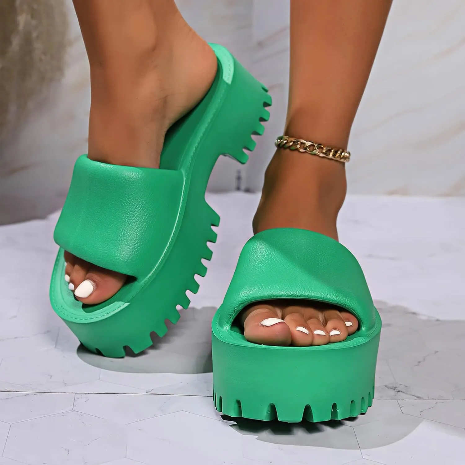 baobeijiadao Womens Backless Platform Sandals Slip On Thick Sole Waterproof Slippers Open Toe Summer Shoes for Women