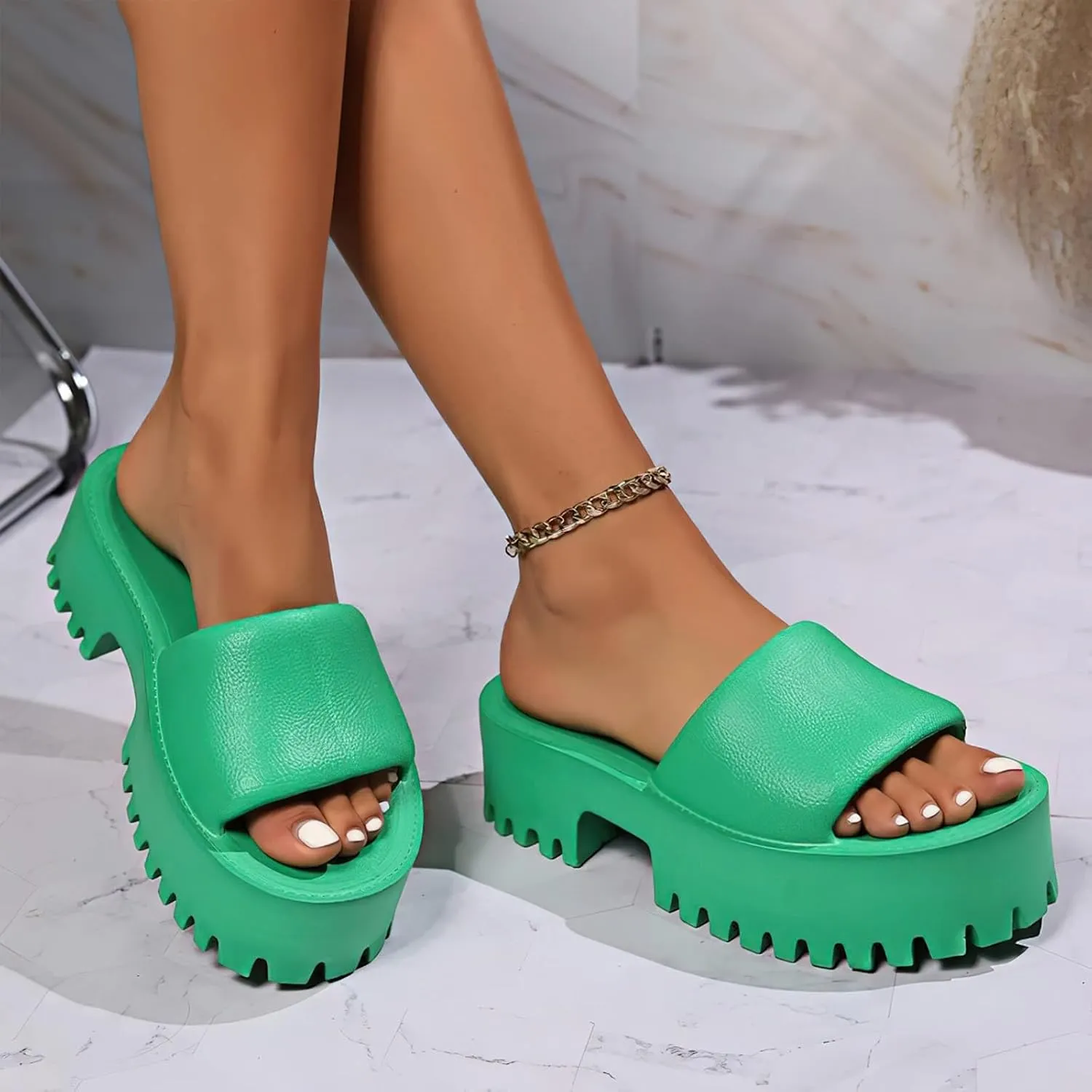 baobeijiadao Womens Backless Platform Sandals Slip On Thick Sole Waterproof Slippers Open Toe Summer Shoes for Women