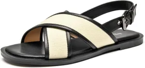 BEAU TODAY Flat Sandals for Women, Women’s Leather Sandals with Back Strap, Open Toe Summer Shoes Buckle Comfortable Dress Sandals Shoes for Women