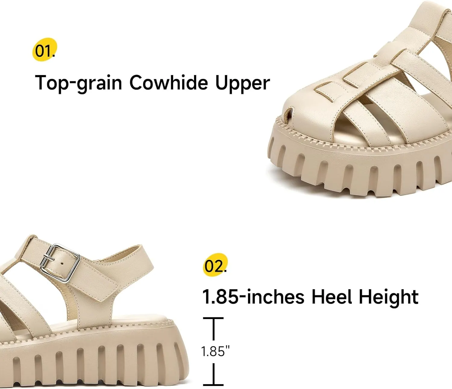 BEAU TODAY Women's Fisherman Platform Sandals,Adjustable Chunky Sandals for Women,Dressy Closed-Toe Roman Leather Sandals for Summer Vacation