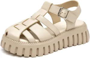 BEAU TODAY Women's Fisherman Platform Sandals,Adjustable Chunky Sandals for Women,Dressy Closed-Toe Roman Leather Sandals for Summer Vacation