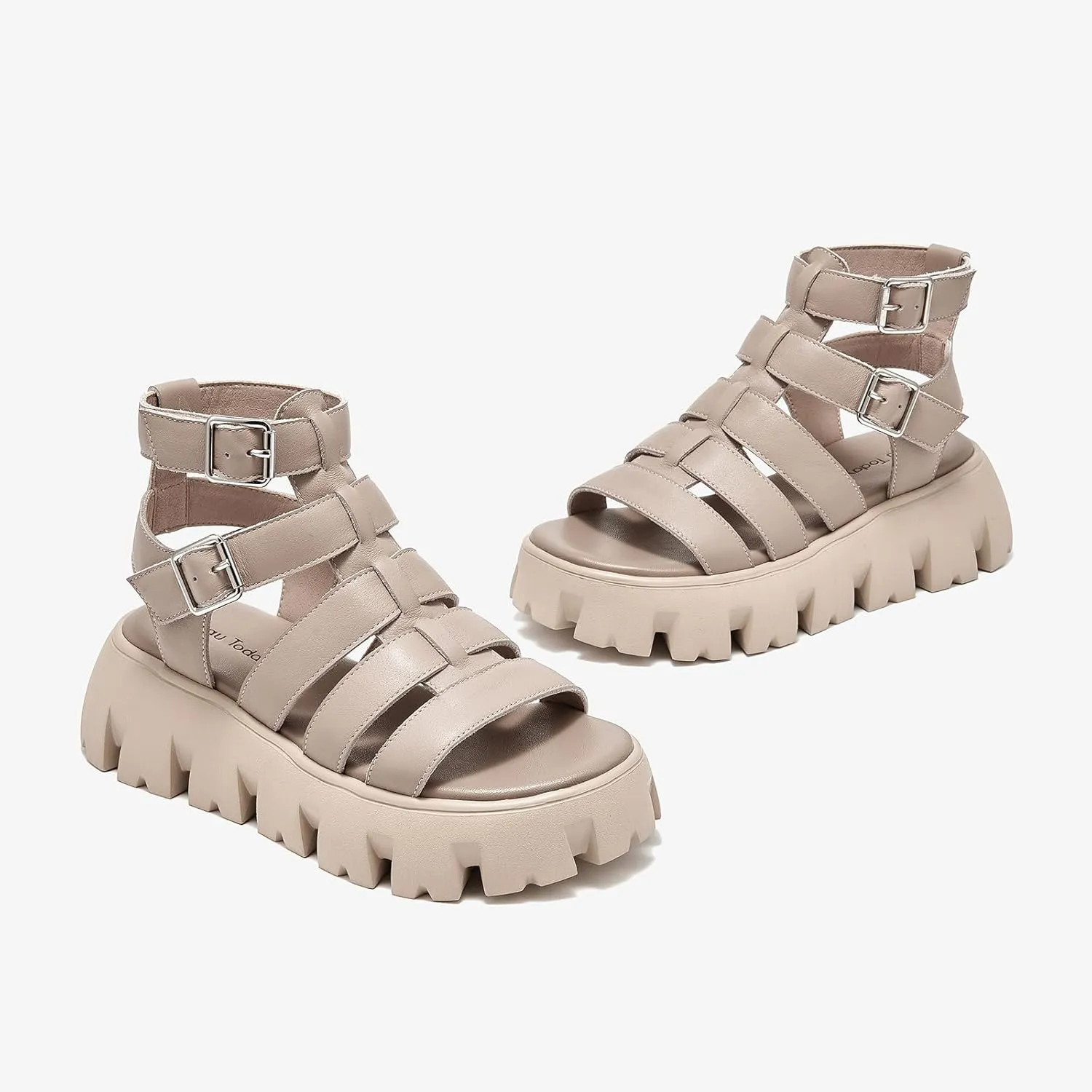 BEAU TODAY Womens Platform Sandals, Chunky Fisherman Sandals for Women, Leather Gladiator Sandals for Women with Open Toe, Fashion Comfortable Lightweight Dressy Shoes with Buckle