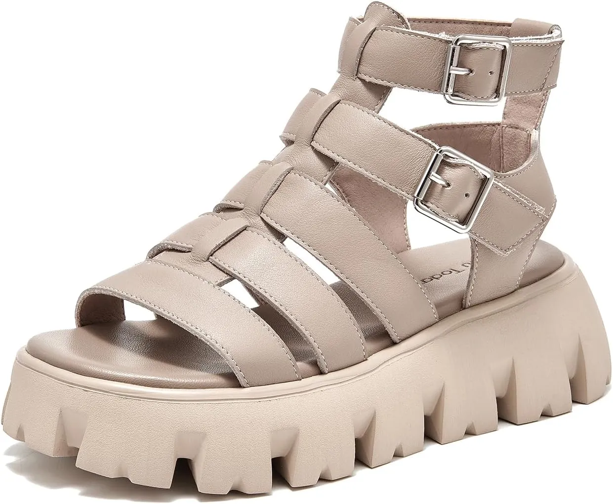 BEAU TODAY Womens Platform Sandals, Chunky Fisherman Sandals for Women, Leather Gladiator Sandals for Women with Open Toe, Fashion Comfortable Lightweight Dressy Shoes with Buckle