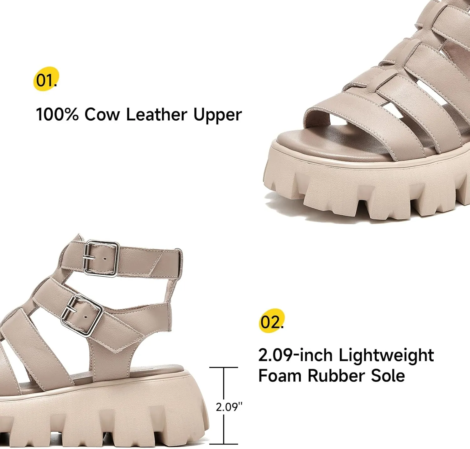 BEAU TODAY Womens Platform Sandals, Chunky Fisherman Sandals for Women, Leather Gladiator Sandals for Women with Open Toe, Fashion Comfortable Lightweight Dressy Shoes with Buckle