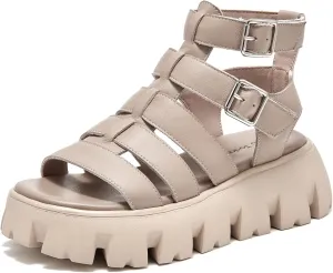 BEAU TODAY Womens Platform Sandals, Chunky Fisherman Sandals for Women, Leather Gladiator Sandals for Women with Open Toe, Fashion Comfortable Lightweight Dressy Shoes with Buckle