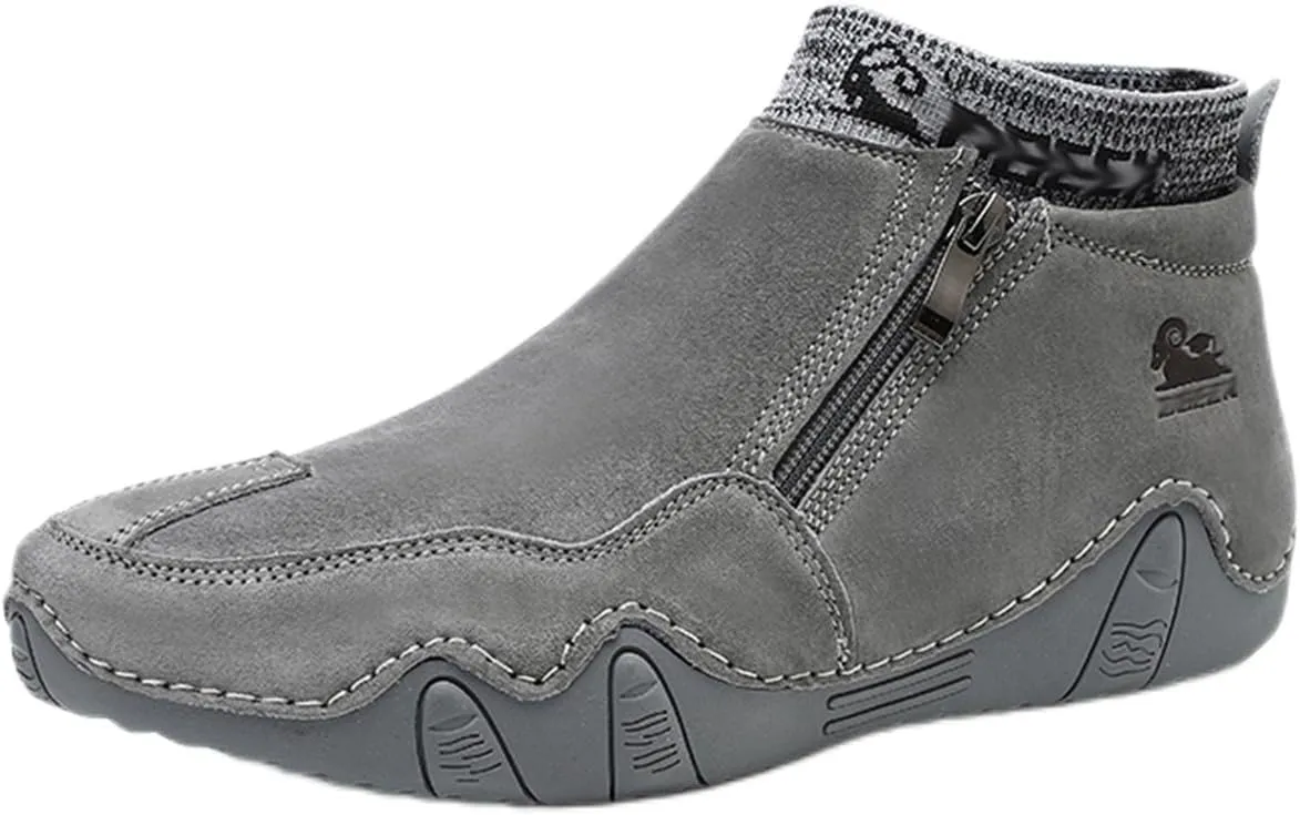 beck Men's Italian Handmade Suede Ankle Chukka Waterproof Outdoor Hiking High Boots All-terrain Adventure Boots Zipper Non-Slip Breathable Sneakers for Walking Driving