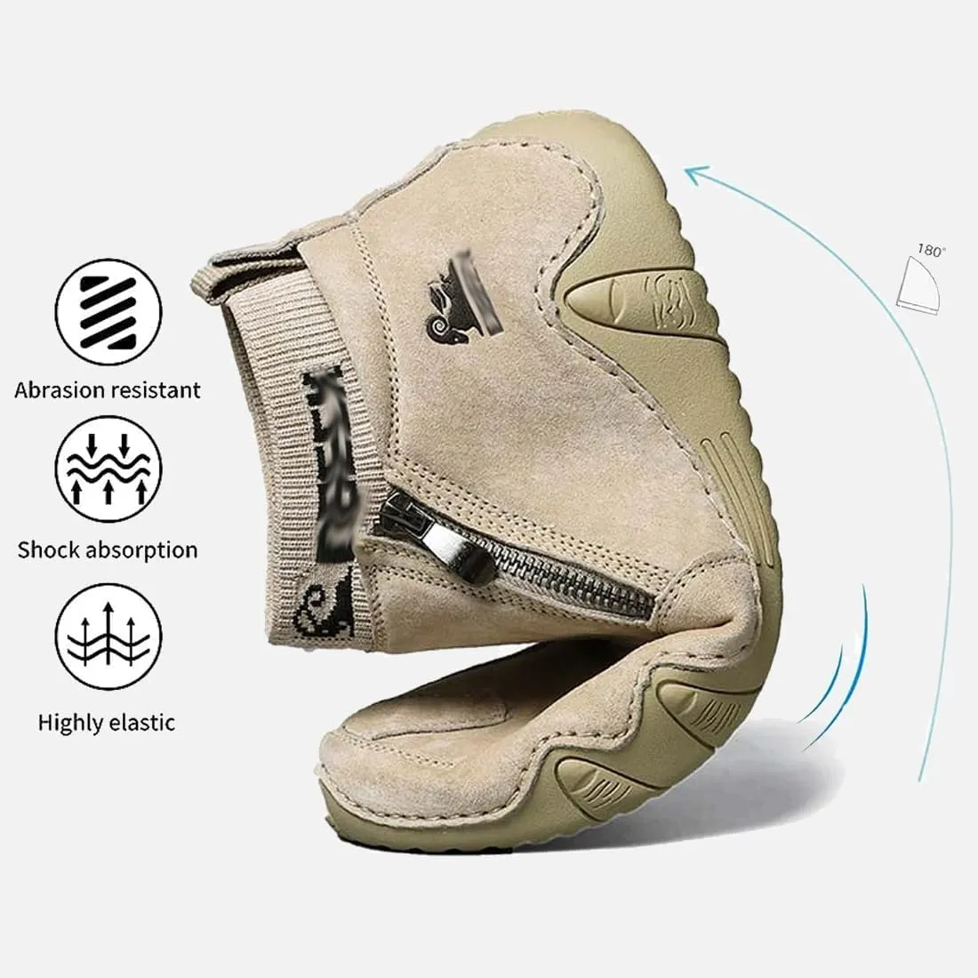 beck Men's Italian Handmade Suede Ankle Chukka Waterproof Outdoor Hiking High Boots All-terrain Adventure Boots Zipper Non-Slip Breathable Sneakers for Walking Driving