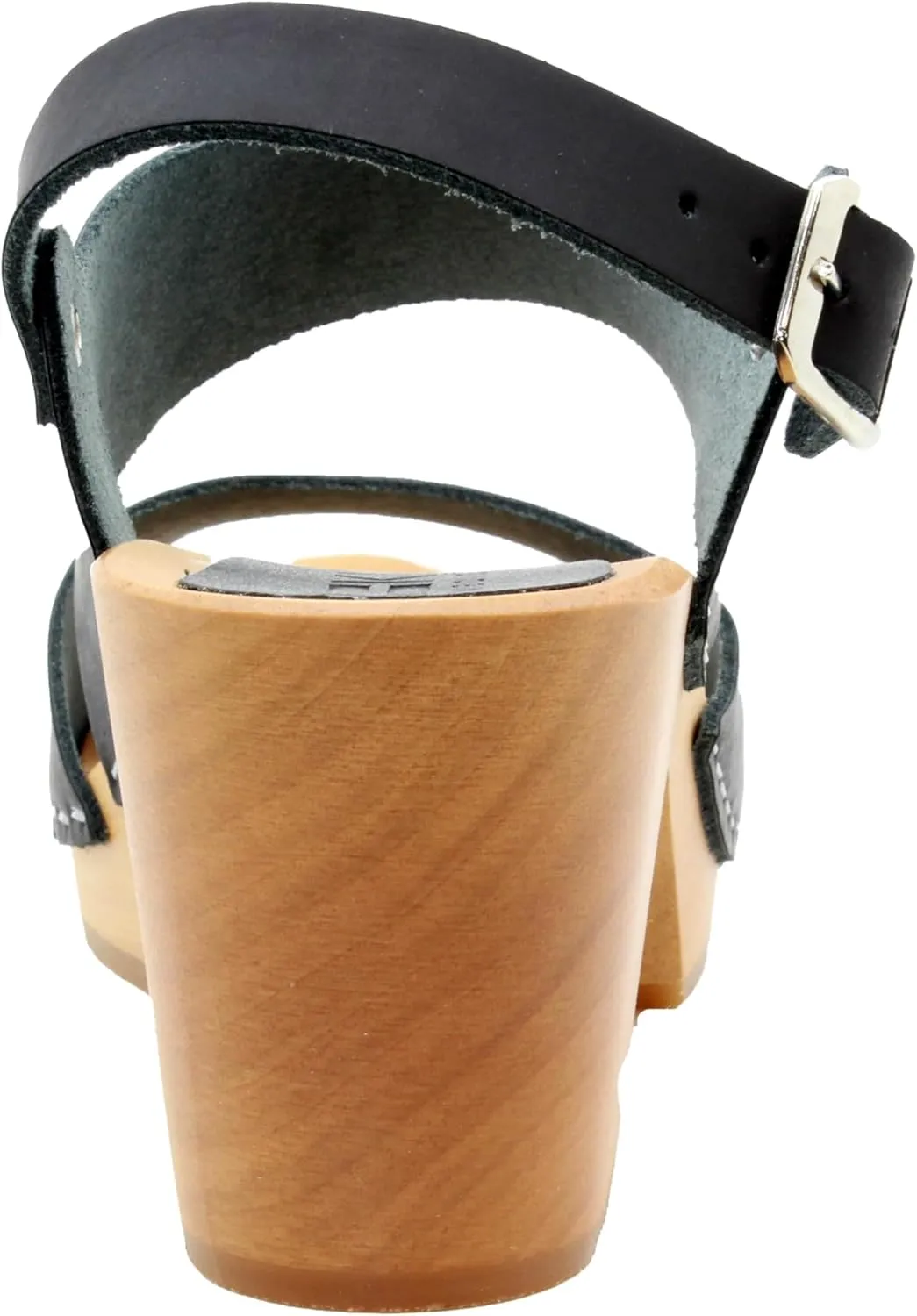Bjork Women's Mid-Heel Wooden Leather Clog Sandals