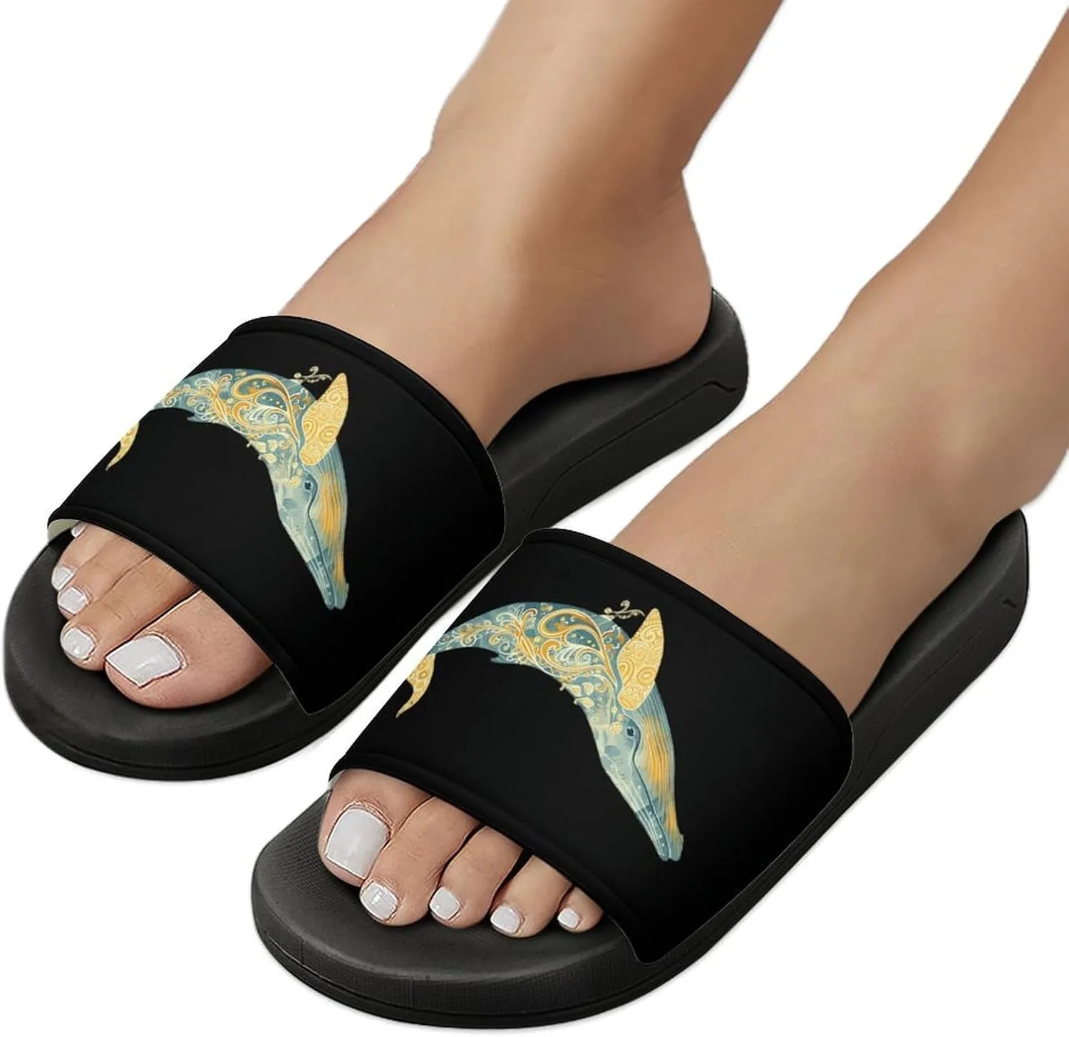 Blue Whale Ocean Non Slip Slides Sandals for Women Men Quick Drying Shower Shoes for Bathroom Pool Beach